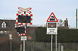 Train Crossing Traffic Signs, Woodbridge, Suffolk, England